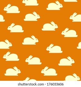 Seamless orange background with bunnies