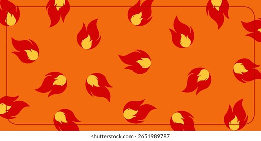 Fundo laranja sem costura com um padrão de fogo. Modelos de design para banners, cartazes, cartões de saudação e mídias sociais.