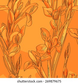 Seamless orange background with irises