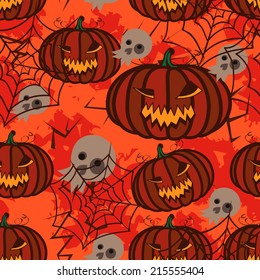 Seamless orange background with pumpkins for Halloween.