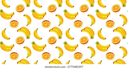 seamless orange and banana fruit pattern for tropical summer design concept