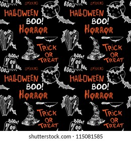 Seamless orange and black pattern with Halloween elements