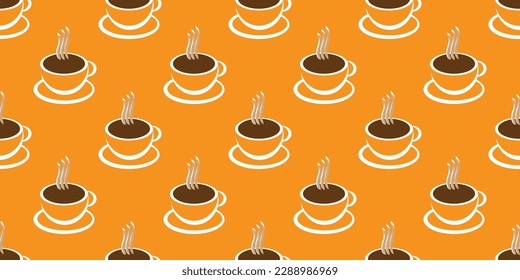 Seamless Orange and Brown Coffee Cup or Soup Bowl Icons Pattern on Wide Scale Background - Design Template in Editable Vector Format