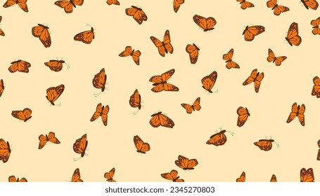 seamless orange butterfly pattern vector illustration