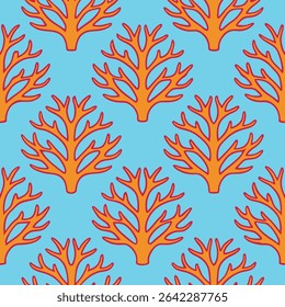 Seamless orange coral reef pattern on blue background