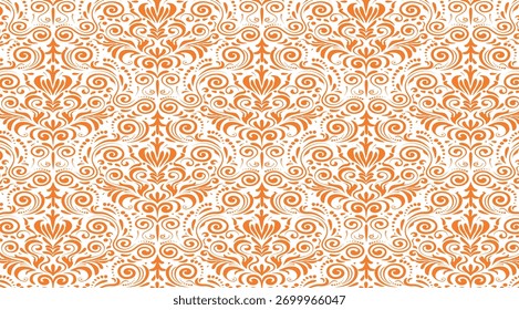 Padrão de damasco laranja sem costura no fundo branco Palavras-chave: laranja, damasco, padrão, sem emenda