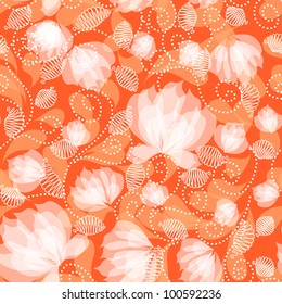 Seamless orange decorative floral pattern with white flowers