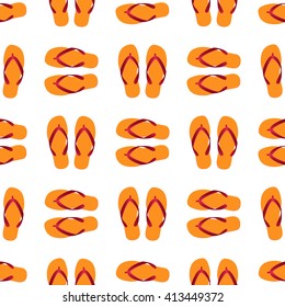 Seamless of orange flip flops on white background. vector illustration