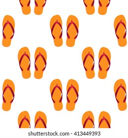 Seamless of orange flip flops on white background. vector illustration