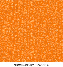 Seamless orange floral background. Texture with tulips. Can be used for wallpaper, pattern fills, textile, web page background, surface textures. 