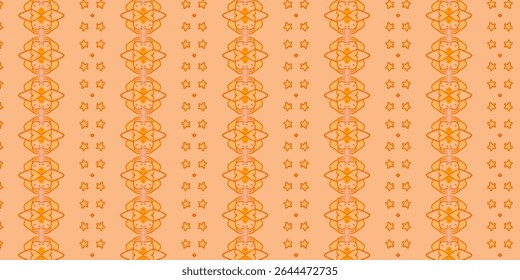 Patrón floral y estrella naranja sin costuras con filas simétricas, perfecto para textiles, Fondo de pantalla o fondos digitales. Abstractas, patrón, floral, sin costuras, estrellas incluidas.