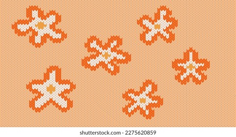 Seamless orange flower knitting pattern, Festive Sweater Design. Seamless Knitted Pattern