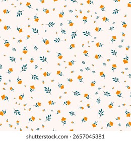 Seamless Orange Flower and Leaf Pattern, abstract background.