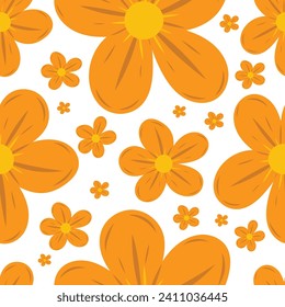 Seamless orange flower pattern on white isolated background. Botanical vector. For home textiles, wallpaper, packaging paper.