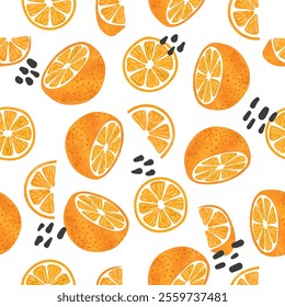 Seamless orange fruit pattern. Vector citrus background