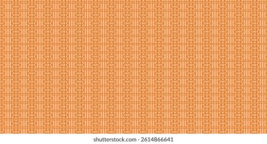 A seamless orange geometric pattern featuring symmetrical linear shapes and tile-like repetition.