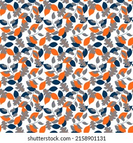 Seamless orange and grey leafs vector pattern. Orange garden pattern. Abstarct citrus and leafs design. Trendy floral motif. Fresh summer pattern for textiles and interior design.