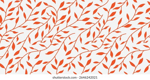 Seamless orange leaf pattern on white background. Perfect for fabric, wallpaper, packaging, and botanical-themed design. Elegant foliage vector for autumn and nature-inspired projects.