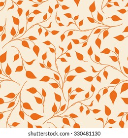 Seamless orange leaves pattern on beige background