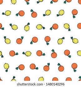 Seamless Orange and Lemon Pattern on White Background - Vector Illustration for your digital or print, T-shirt design