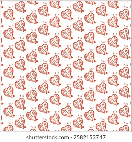 Seamless orange love heart pattern illustration. Cute romantic pink hearts background print. Valentine's day holiday background texture, romantic wedding design.