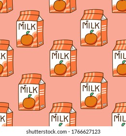 Patrón de cartón de la leche naranja sin incandescencias, estilo japonés, Ilustración vectorial EPS 10.