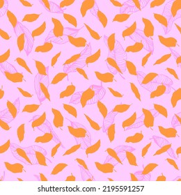 Seamless orange pattern with bouquets drawn in a flat style for gift wrapping