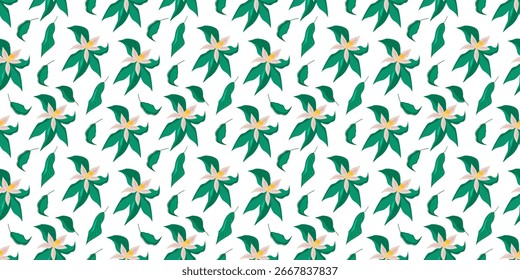 Seamless Orange Pattern with Leaves and Flowers