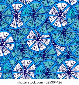 Seamless orange pattern on bright blue background