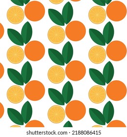 Nahtlose Orangenmuster mit tropischen Früchten, Laubhintergrund.