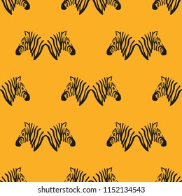 Seamless orange pattern with zebra heads.