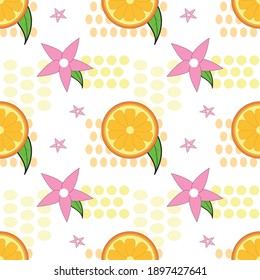 Seamless orange pattern,oranges with flowers vector pattern