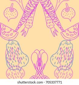 Seamless orange, pink and blue vegetables pattern