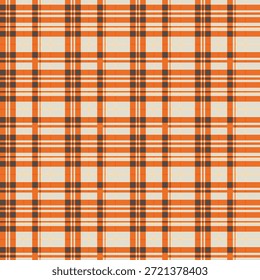 Nahtloses orange kariertes Muster, Streifen in warmen Tönen. Herbst, rustikalen Tartan, überprüfen Sie Design für Textilien, Kleidung, Home-Dekor, Tapeten, Umschlagpapier, Hintergründe und digitale Oberflächenverwendung.