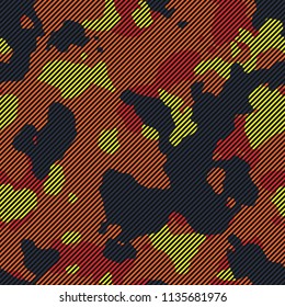 Seamless Orange Red Black And Yellow Striped Camo Textile Pattern Vector