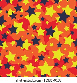 Seamless orange red black and yellow fashion star shapes camouflage pattern vector