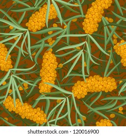 seamless orange  sea-buckthorn with leafs, twig