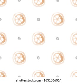 Seamless orange and silver dot glitter pattern background