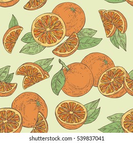 Seamless with orange and orange slice. hand drawn.