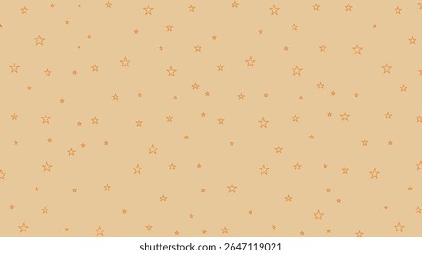 Seamless orange star outline pattern on beige background. Cute celestial vector for kids, nursery, party decor, baby products, stationery, and whimsical design projects. Perfect for fabric