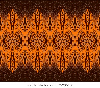 Seamless orange tribal pattern. Abstract background. Traditional ornament. Boho chic. Vector isolated illustration.