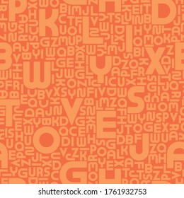 Seamless orange vector alphabet pattern with latin letters. Bright fashion unusual repeatable background. Vibrant mosaic design.