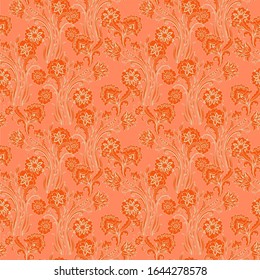 Seamless orange  vector floral pattern, indian style