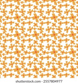 Seamless orange and yellow floral pattern with geometric symmetry.