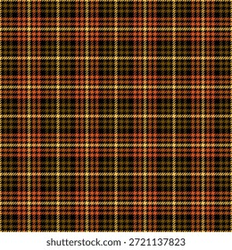 Naranja sin costuras, patrón de verificación de color negro. Diseño a cuadros para estampados. Patrón de repetición a cuadros.  с Tejido de tartán repetido. Tejido escocés de Vector. Textura de Ekose. Franela de Madras. Línea a cuadros.