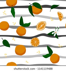 Seamless oranges and stripes hand drawn pattern. Stock vector