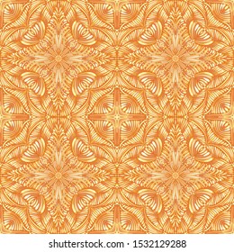 Seamless orange-yellow ornament. Quadrilateral elements. Orange background.