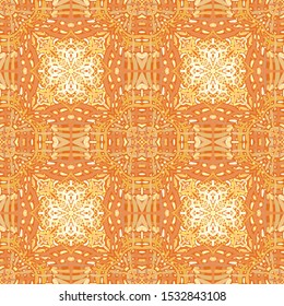 Seamless orange-yellow ornament. Quadrilateral elements. Orange background.
