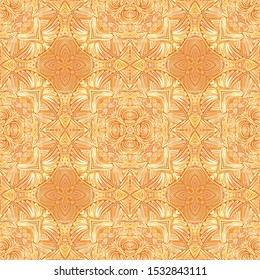 Seamless orange-yellow ornament. Quadrilateral elements. Orange background.