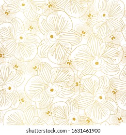 Seamless orchid pattern in gold and white colors